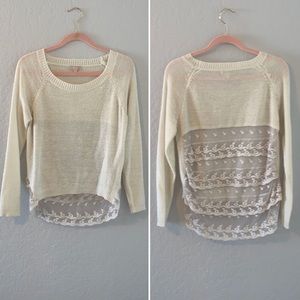 Womens White Cream Lace Embroidered Sweater